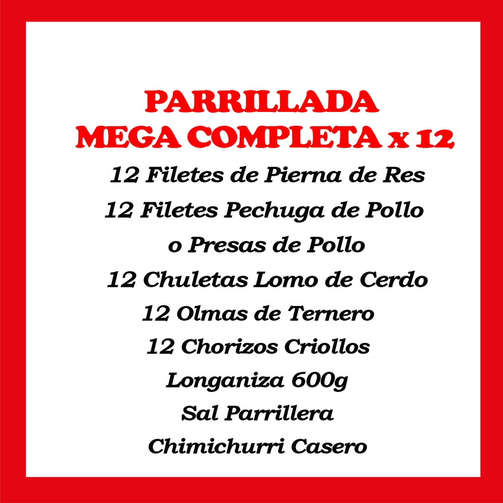 Parrillada Mega Completa x12 