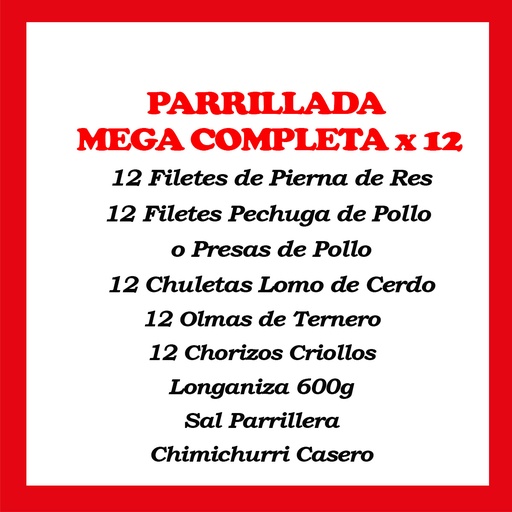 Parrillada Mega Completa x12 